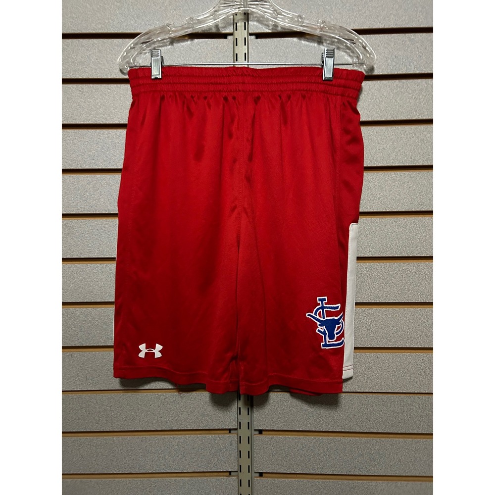 Under Armour Mens Reversible Basketball Shorts Red White Bull Logo Athletic L